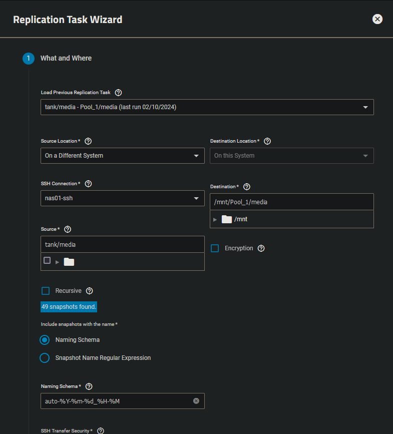 zfs replication wizard